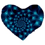 Glossy Light Blue Spiral Fractal Large 19  Premium Flano Heart Shape Cushion