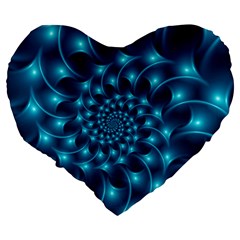 Glossy Light Blue Spiral Fractal Large 19  Premium Flano Heart Shape Cushion from ArtsNow.com Back