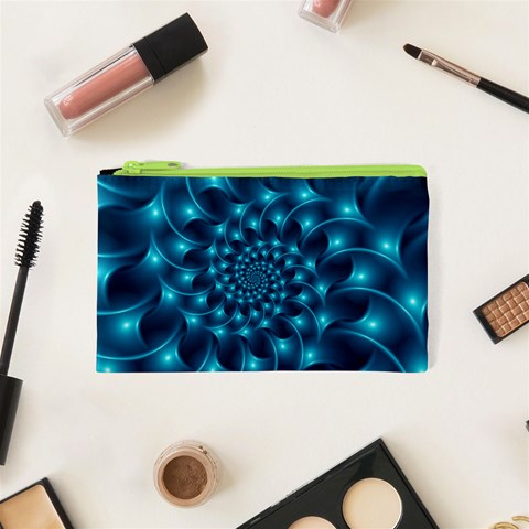 Glossy Light Blue Spiral Fractal Cosmetic Bag (XS) from ArtsNow.com Front