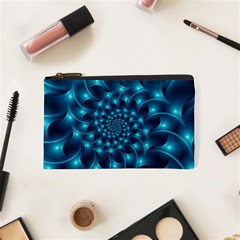 Glossy Light Blue Spiral Fractal Cosmetic Bag (XS) from ArtsNow.com Front