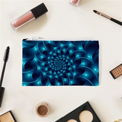 Glossy Light Blue Spiral Fractal Cosmetic Bag (XS) from ArtsNow.com Front