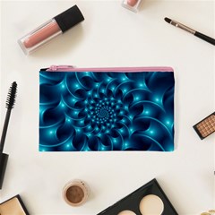 Glossy Light Blue Spiral Fractal Cosmetic Bag (XS) from ArtsNow.com Front