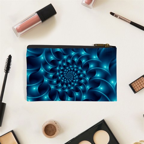 Glossy Light Blue Spiral Fractal Cosmetic Bag (XS) from ArtsNow.com Back