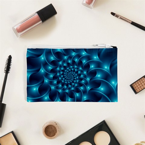 Glossy Light Blue Spiral Fractal Cosmetic Bag (XS) from ArtsNow.com Back