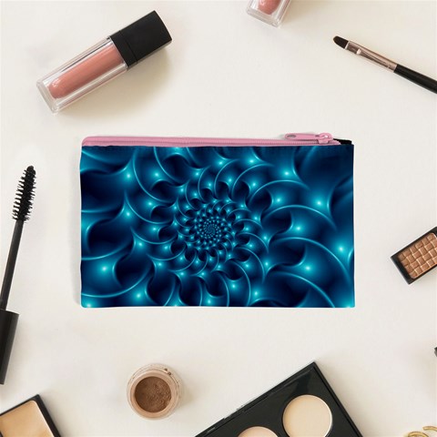 Glossy Light Blue Spiral Fractal Cosmetic Bag (XS) from ArtsNow.com Back