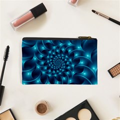 Glossy Light Blue Spiral Fractal Cosmetic Bag (XS) from ArtsNow.com Back