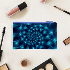 Glossy Light Blue Spiral Fractal Cosmetic Bag (XS) from ArtsNow.com Back