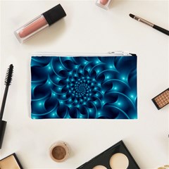 Glossy Light Blue Spiral Fractal Cosmetic Bag (XS) from ArtsNow.com Back