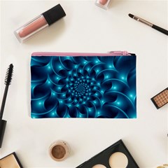 Glossy Light Blue Spiral Fractal Cosmetic Bag (XS) from ArtsNow.com Back