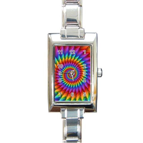 Psychedelic Rainbow Spiral Rectangle Italian Charm Watch from ArtsNow.com Front