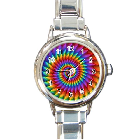 Psychedelic Rainbow Spiral Round Italian Charm Watch from ArtsNow.com Front