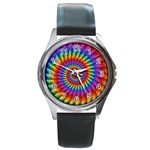 Psychedelic Rainbow Spiral Round Metal Watch