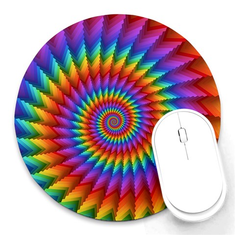 Psychedelic Rainbow Spiral Round Mousepad from ArtsNow.com Front