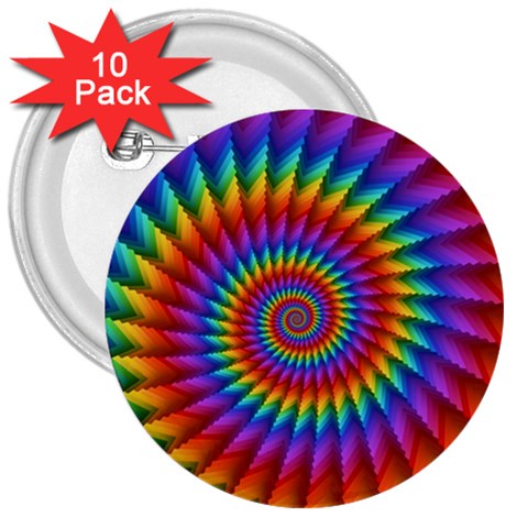 Psychedelic Rainbow Spiral 3  Button (10 pack) from ArtsNow.com Front