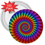 Psychedelic Rainbow Spiral 3  Button (100 pack)