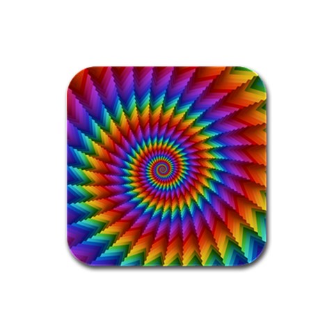 Psychedelic Rainbow Spiral Rubber Square Coaster (4 pack) from ArtsNow.com Front