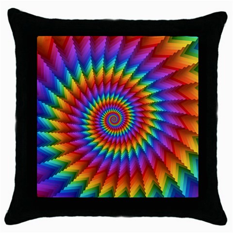 Psychedelic Rainbow Spiral Throw Pillow Case (Black) from ArtsNow.com Front