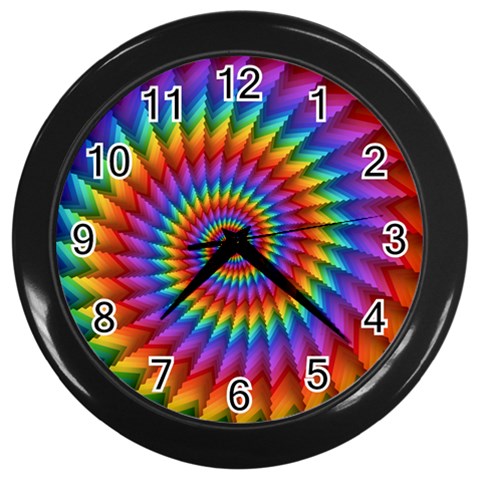 Psychedelic Rainbow Spiral Wall Clock (Black) from ArtsNow.com Front