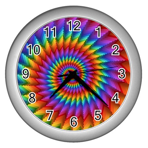 Psychedelic Rainbow Spiral Wall Clock (Silver) from ArtsNow.com Front