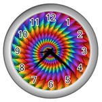 Psychedelic Rainbow Spiral Wall Clock (Silver)