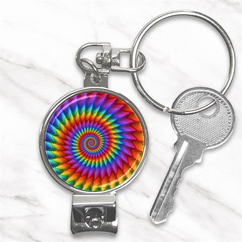 Psychedelic Rainbow Spiral Nail Clippers Key Chain from ArtsNow.com Front