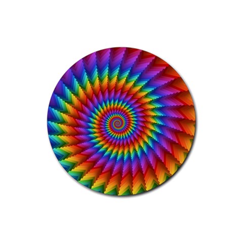 Psychedelic Rainbow Spiral Rubber Coaster (Round) from ArtsNow.com Front