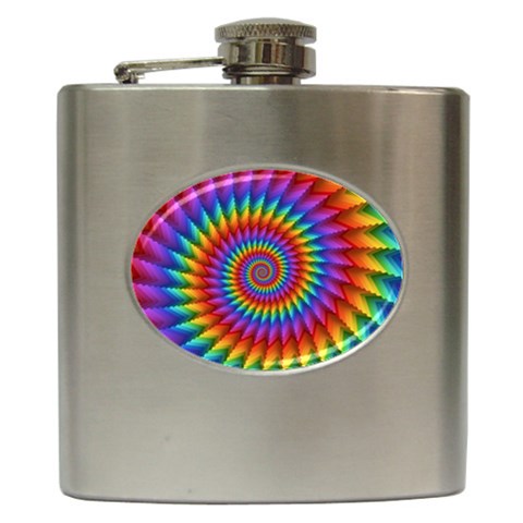 Psychedelic Rainbow Spiral Hip Flask (6 oz) from ArtsNow.com Front