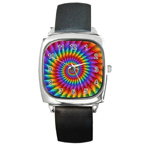 Psychedelic Rainbow Spiral Square Metal Watch from ArtsNow.com Front