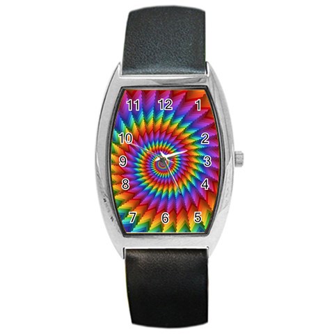 Psychedelic Rainbow Spiral Barrel Style Metal Watch from ArtsNow.com Front