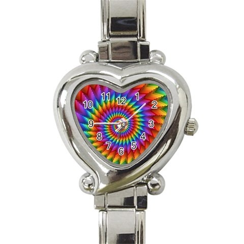 Psychedelic Rainbow Spiral Heart Italian Charm Watch from ArtsNow.com Front