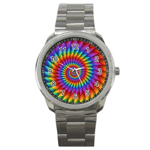 Psychedelic Rainbow Spiral Sport Metal Watch from ArtsNow.com Front