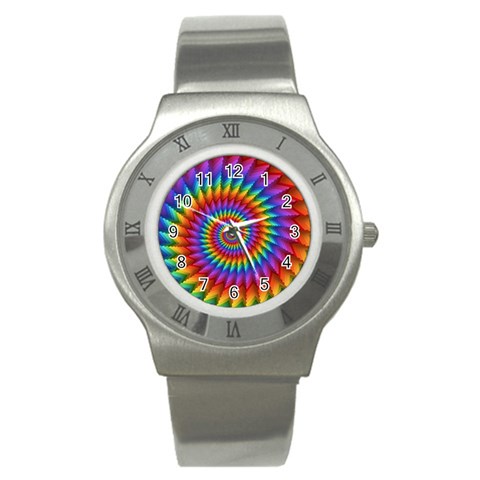 Psychedelic Rainbow Spiral Stainless Steel Watch from ArtsNow.com Front