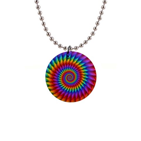 Psychedelic Rainbow Spiral 1  Button Necklace from ArtsNow.com Front