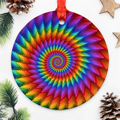 Psychedelic Rainbow Spiral Round Ornament (Two Sides) from ArtsNow.com Back