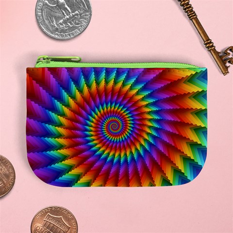 Psychedelic Rainbow Spiral Mini Coin Purse from ArtsNow.com Front