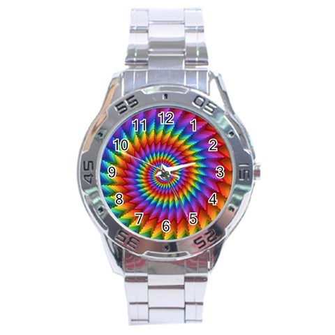 Psychedelic Rainbow Spiral Stainless Steel Analogue Watch from ArtsNow.com Front