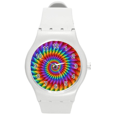 Psychedelic Rainbow Spiral Round Plastic Sport Watch (M) from ArtsNow.com Front