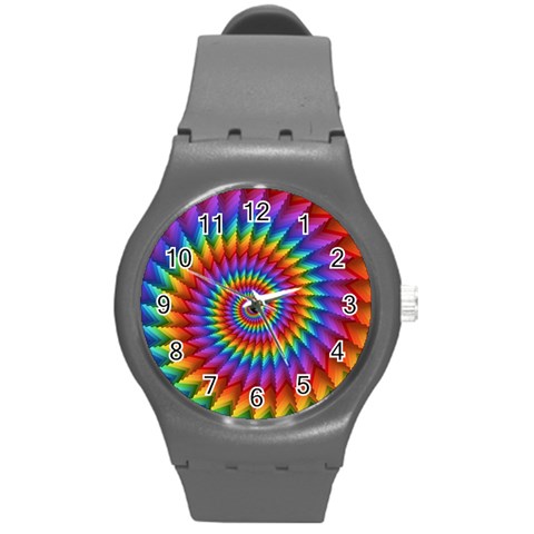 Psychedelic Rainbow Spiral Round Plastic Sport Watch (M) from ArtsNow.com Front