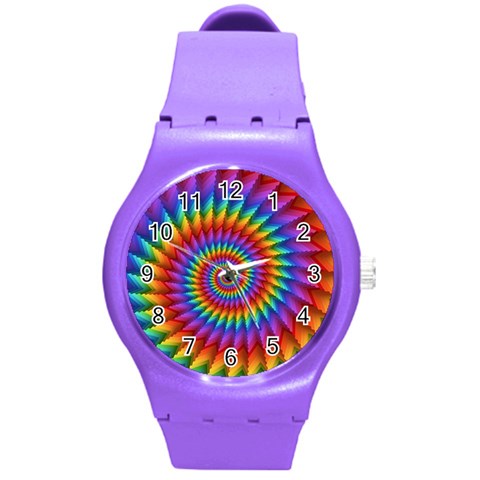 Psychedelic Rainbow Spiral Round Plastic Sport Watch (M) from ArtsNow.com Front