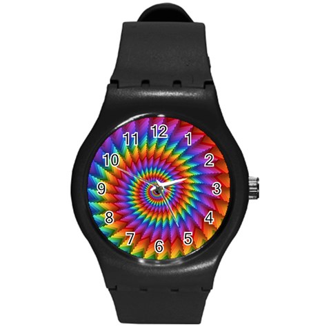 Psychedelic Rainbow Spiral Round Plastic Sport Watch (M) from ArtsNow.com Front