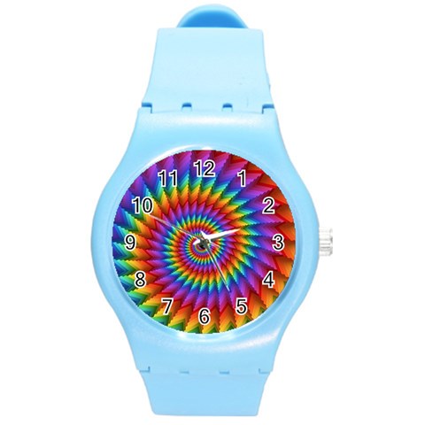 Psychedelic Rainbow Spiral Round Plastic Sport Watch (M) from ArtsNow.com Front