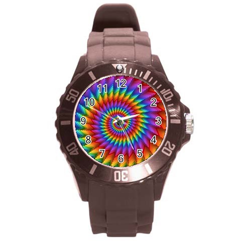 Psychedelic Rainbow Spiral Round Plastic Sport Watch (L) from ArtsNow.com Front