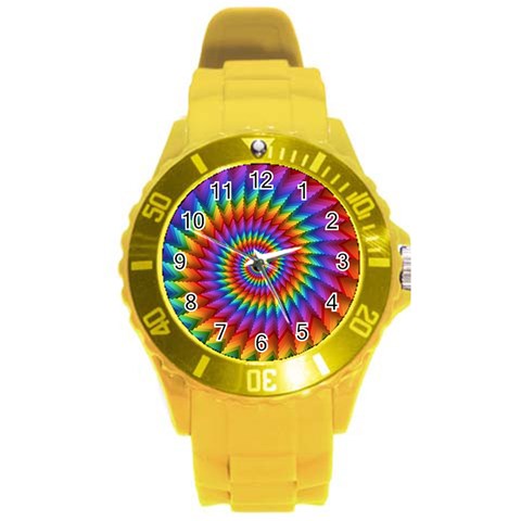 Psychedelic Rainbow Spiral Round Plastic Sport Watch (L) from ArtsNow.com Front