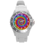 Psychedelic Rainbow Spiral Round Plastic Sport Watch (L)