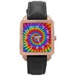 Psychedelic Rainbow Spiral Rose Gold Leather Watch 