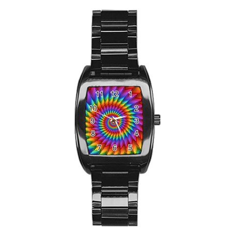 Psychedelic Rainbow Spiral Stainless Steel Barrel Watch from ArtsNow.com Front