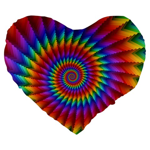 Psychedelic Rainbow Spiral Large 19  Premium Flano Heart Shape Cushion from ArtsNow.com Front