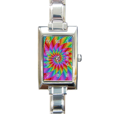 Psychedelic Rainbow Spiral Rectangle Italian Charm Watch from ArtsNow.com Front