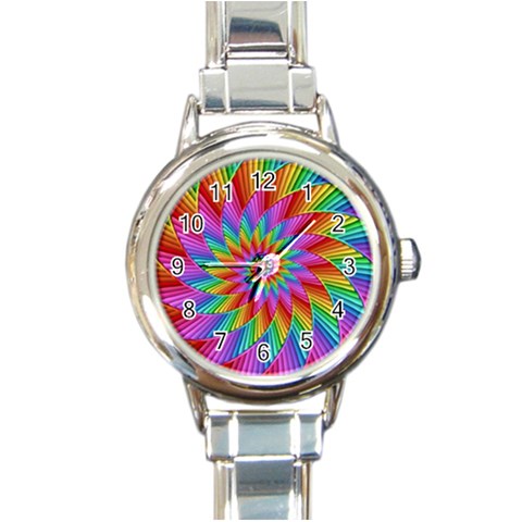 Psychedelic Rainbow Spiral Round Italian Charm Watch from ArtsNow.com Front