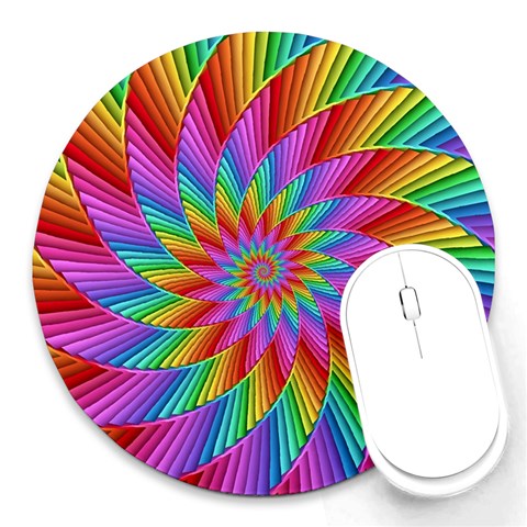 Psychedelic Rainbow Spiral Round Mousepad from ArtsNow.com Front